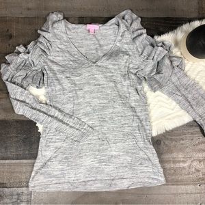 Lilly Pulitzer gray ruffle shoulder sweater medium